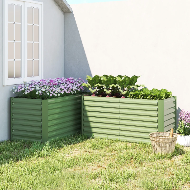 Outsunny Set of 2 Galvanized Metal Planters for Outdoor Plants, 4' x 2' x 2' Raised Garden Bed, Light Green