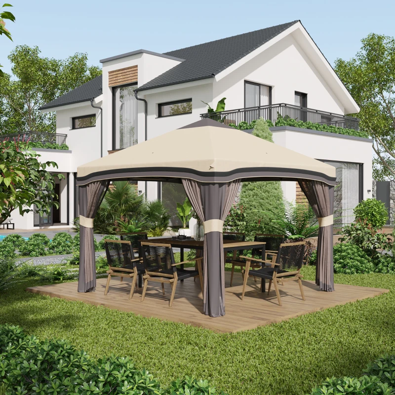 Outsunny 10' x 10' Pop Up Canopy with Netting, Foldable Tents for Parties, Height Adjustable, with Storage Bag for Outdoor, Garden, Patio, Beige