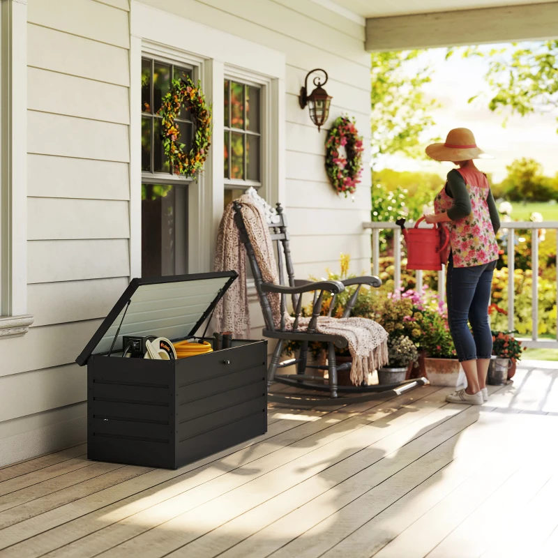 Outsunny Large Deck Box, Outdoor Storage Container with Lock for Pool Toys, Garden Tools, Furniture and Sports Equipment, Grey