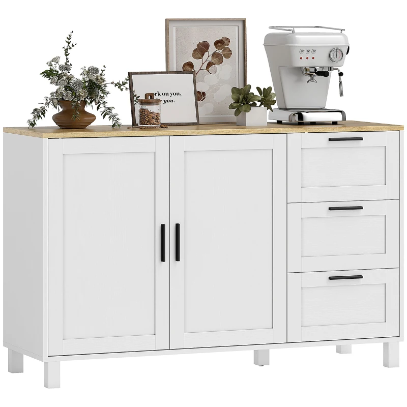 HOMCOM Buffet Cabinet with Soft-Close Doors, Modern Sideboard with 3 Drawers for Living Room, Kitchen, Dining Room, White