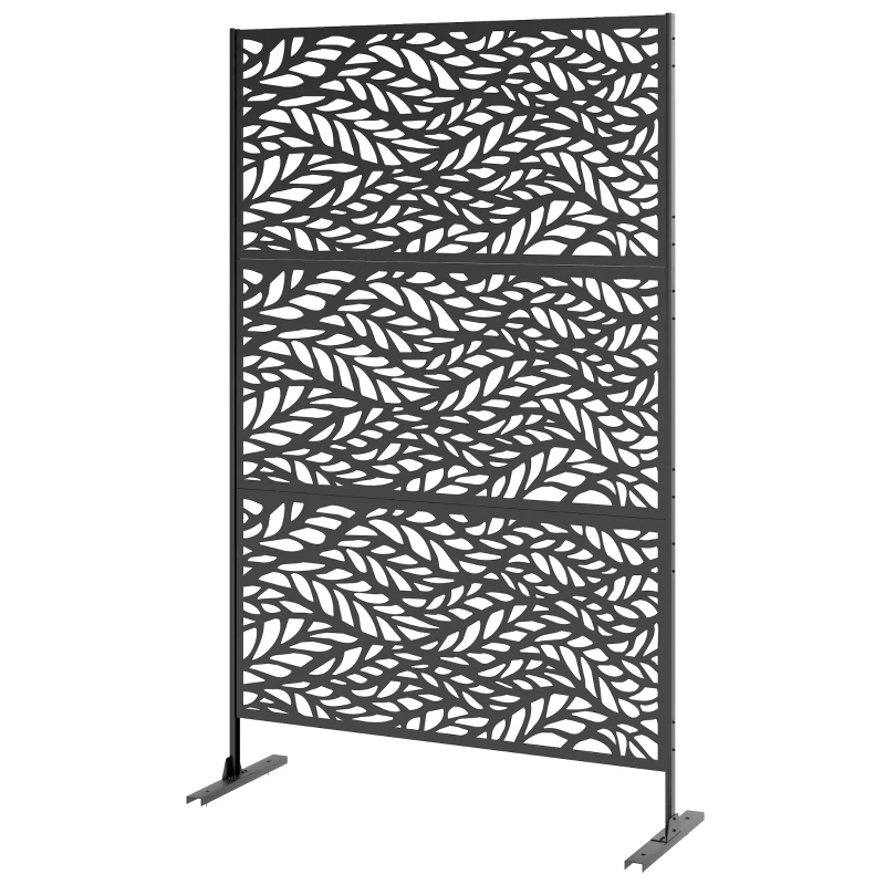Outsunny Metal Outdoor Privacy Screen, Freestanding Outdoor Divider with Stand, 78" x 48", Black
