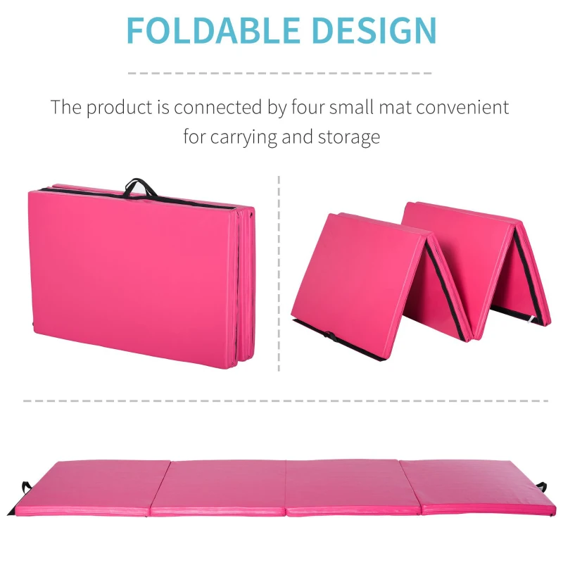Soozier 4'x10'x2'' Folding Gymnastics Tumbling Mat, Exercise Mat with Carrying Handles for Yoga, MMA, Martial Arts, Pink