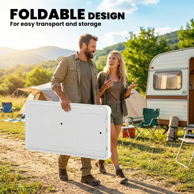 Outsunny Fish Cleaning Table Folding Sink Portable Camping Sink with Side Shelf & Bottom Rack for Outdoor White