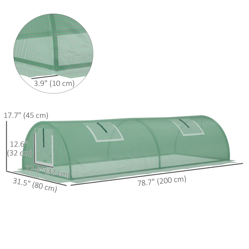 Outsunny Portable Mini Greenhouse, Tunnel Growing Tent with 5 Mesh Windows and Steel Frame, 7' x 3' x 2', Green