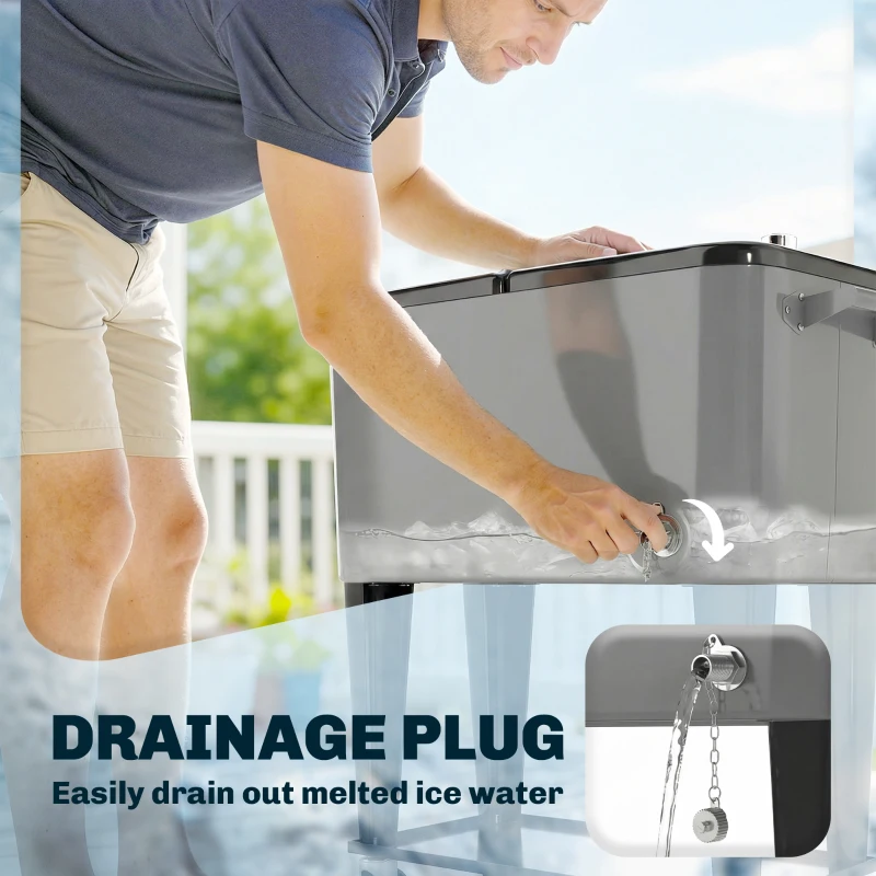 Outsunny 80 Quart Rolling Patio Cooler Cart with Storage Shelf, Patio Cooler with Locking Wheels, Bottle Opener & Cap Catcher