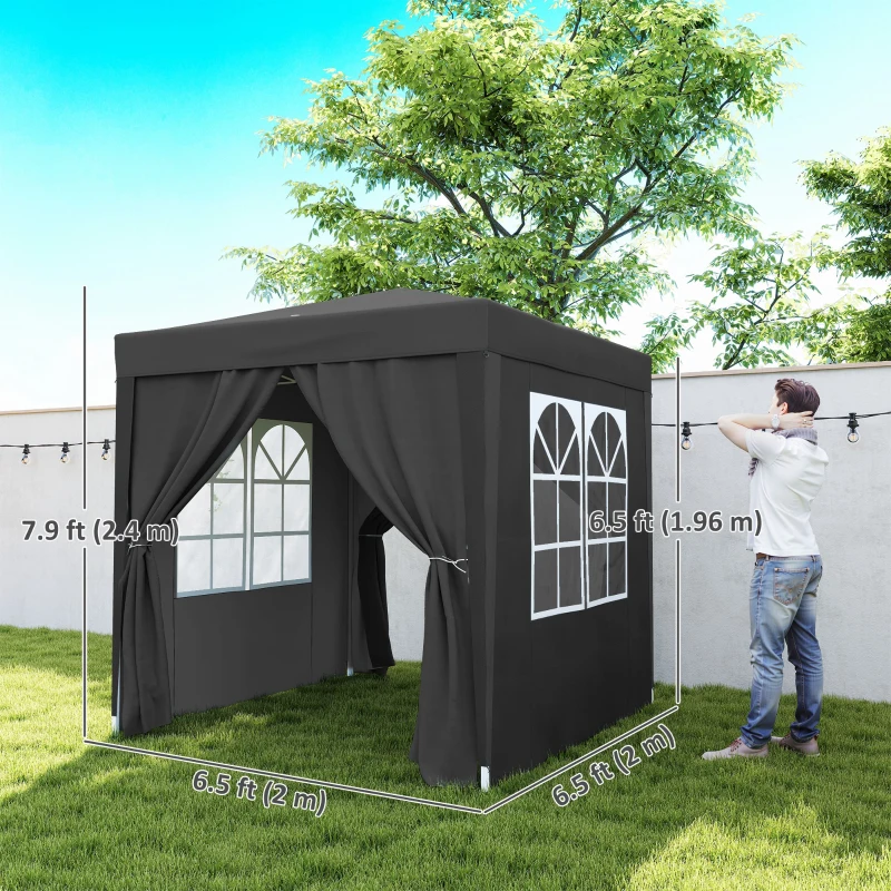 Outsunny 6.6'x6.6' Pop Up Canopy Tent with Sidewalls, Instant Sun Shelter Camping Gazebo with Carry Bag, Black