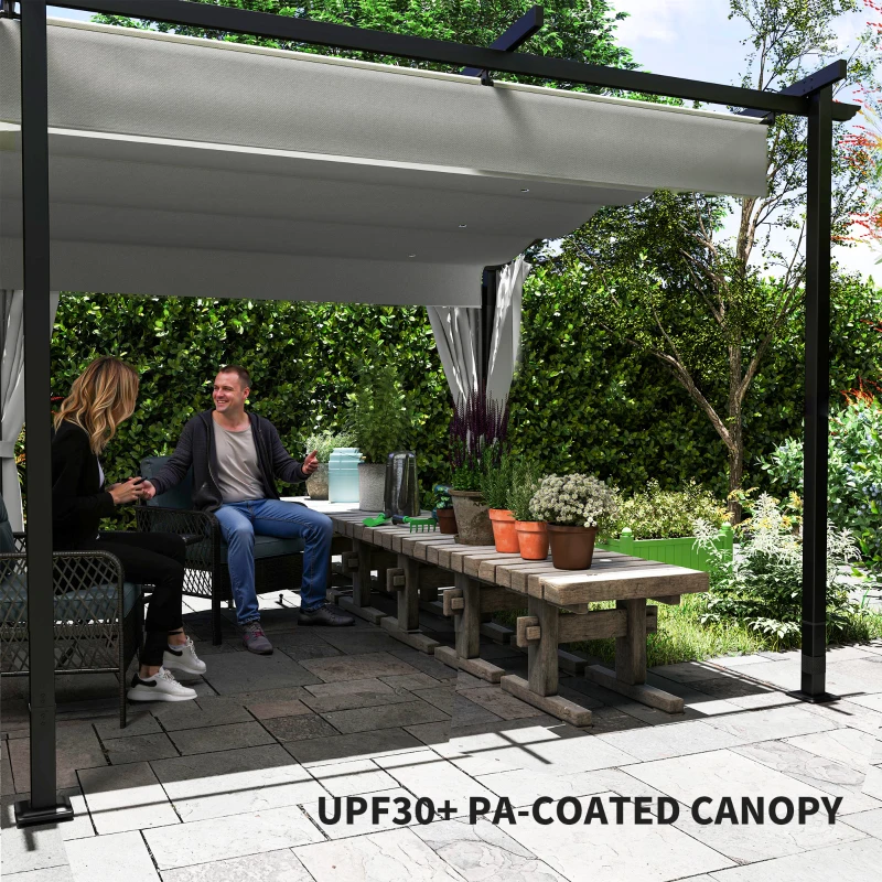 Outsunny 10' x 20' Metal Retractable Pergola Canopy with Sidewalls, Outdoor Gazebo UPF30+ Sun Shade Shelter for Garden, Deck