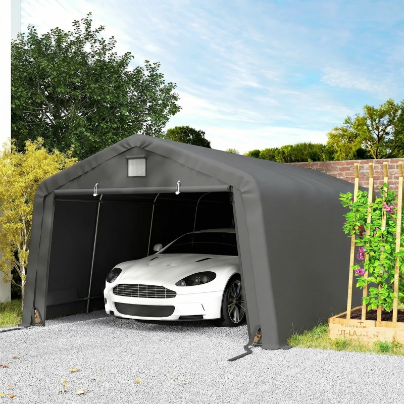 Outsunny 12' x 20' Portable Garage, Heavy Duty Carport Canopy with Ventilation Windows and Large Roll-up Door, Dark Grey