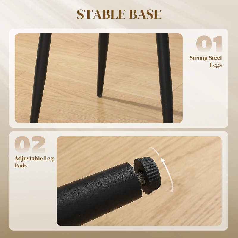 HOMCOM Dining Chairs Upholstered Kitchen Chairs Set of 2 with Steel Legs and Padded Seat for Dining Room, Kitchen, Black