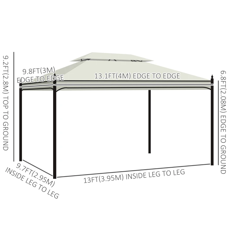 Outsunny 10x13ft Garden Gazebo Double-Tiered with Curtain Outdoor Shelter Backyard Canopy Cream White