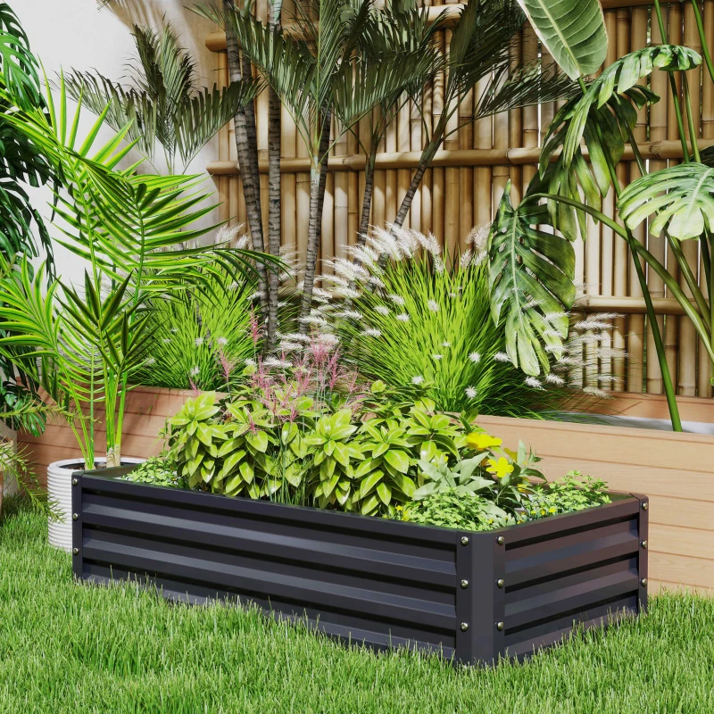 Outsunny 4' x 2' x 1' Raised Garden Bed, Set of 2 Galvanized Planter Box for Vegetables, Flowers, Herbs, Grey