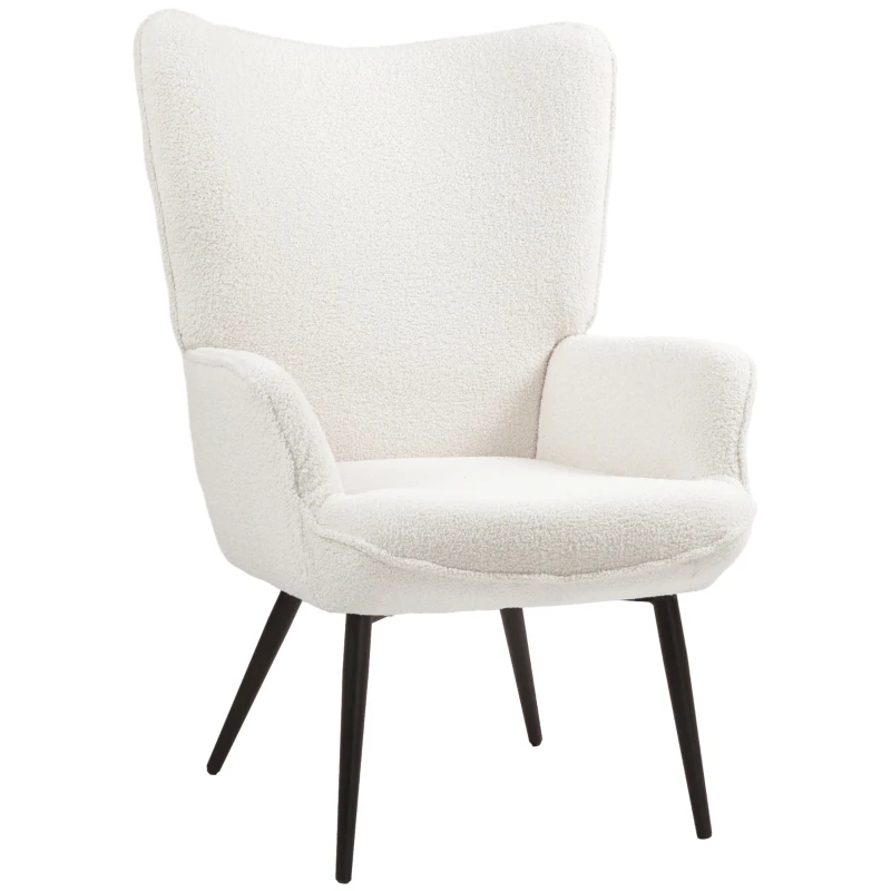 HOMCOM Accent Sherpa Chair, Upholstered Armchair, Fluffy Wingback Chair for Living Room, Reading Room, Cream White