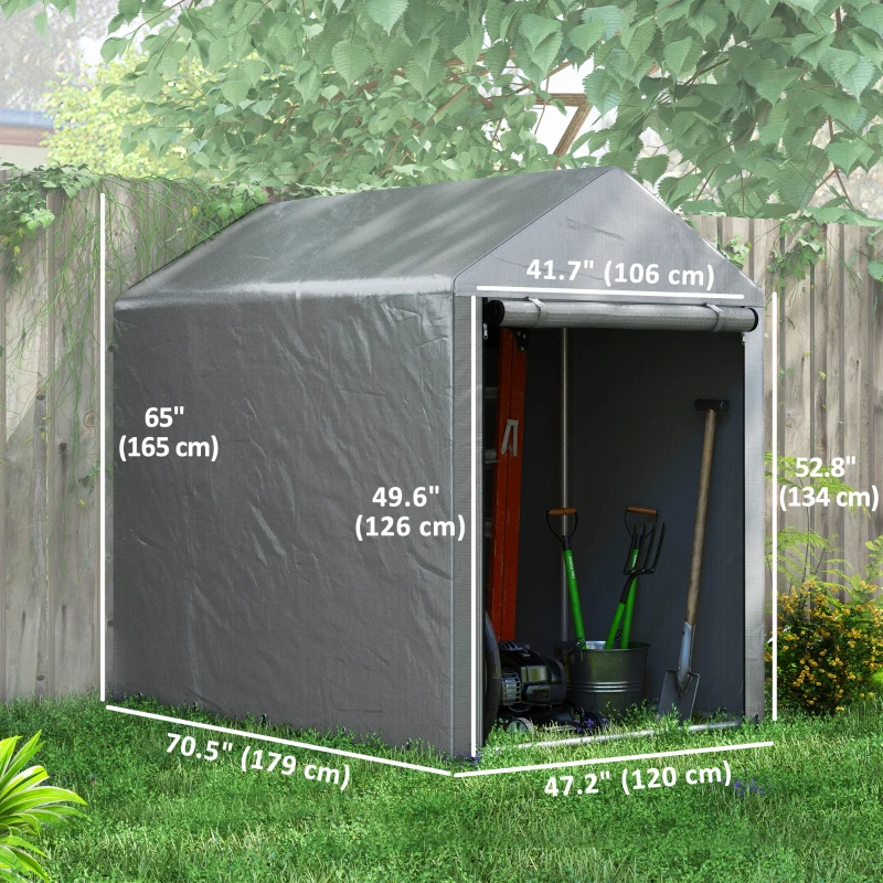 Outsunny 4 x 6ft Outdoor Storage Shed Tent, Portable Shed with Roll-up Door for Motorcycle, Bike, Garden Tools