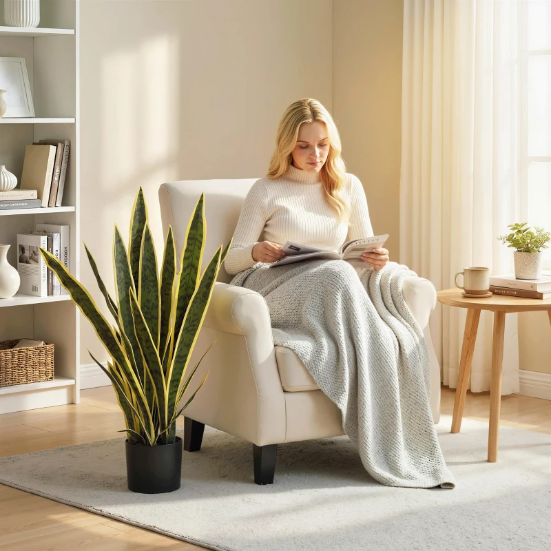 Outsunny 30" Artificial Snake Plant with 21 Leaves in Pot, Decorative Fake Plant for Home, Office, and Living Room, Green