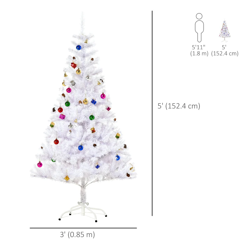 HOMCOM 4.9ft Artificial Christmas Tree Xmas Holidays Decor with Ornament White