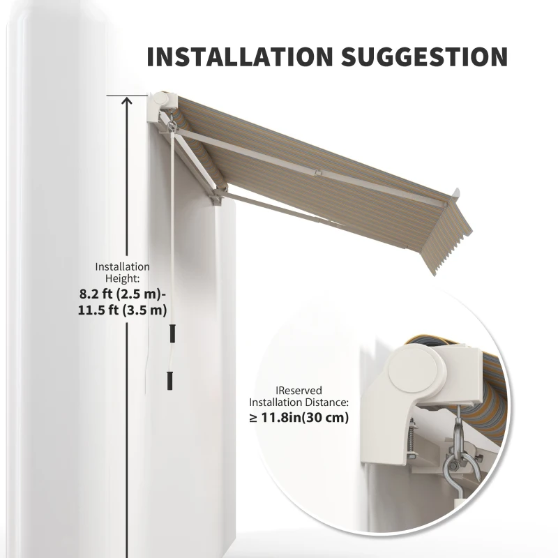 Outsunny 10' x 8' Manual Retractable Awning, Sun Shade Shelter Canopy, with Aluminum Frame and UV Protection for Patio Deck Yard Window Door, Mix Colour