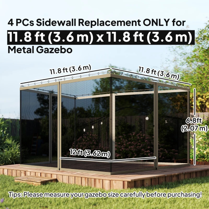 Outsunny Replacement Mosquito Netting for Gazebo 12' x 12' Black Screen Walls for Canopy with Zippers, Khaki