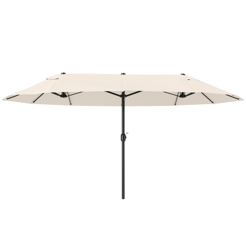 Outsunny 15' Outdoor Patio Umbrella with Twin Canopy Sunshade Steel Table Umbrella with Lift Crank Beige