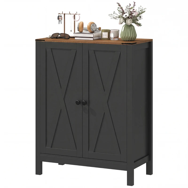 HOMCOM Shoe Cabinet with Barn Doors, Farmhouse Shoe Storage Cabinet with Adjustable Shelves, Holds up to 15 Pairs, Black