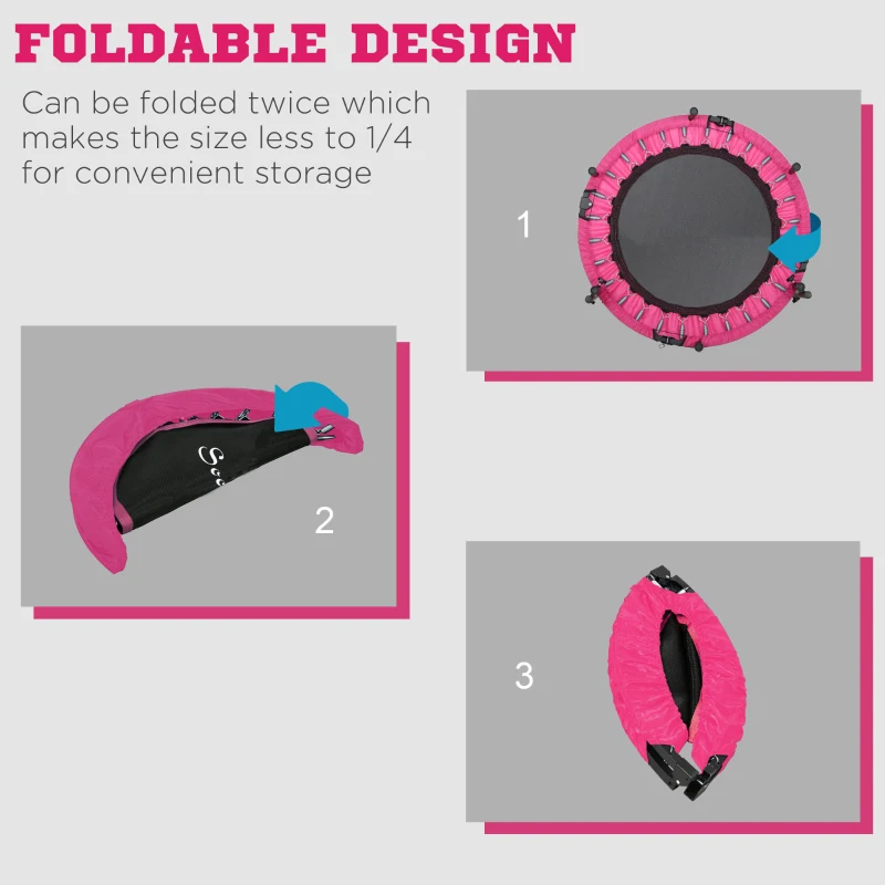 Soozier 40" Foldable Mini Fitness Trampoline, with Adjustable Foam Handle, Pink