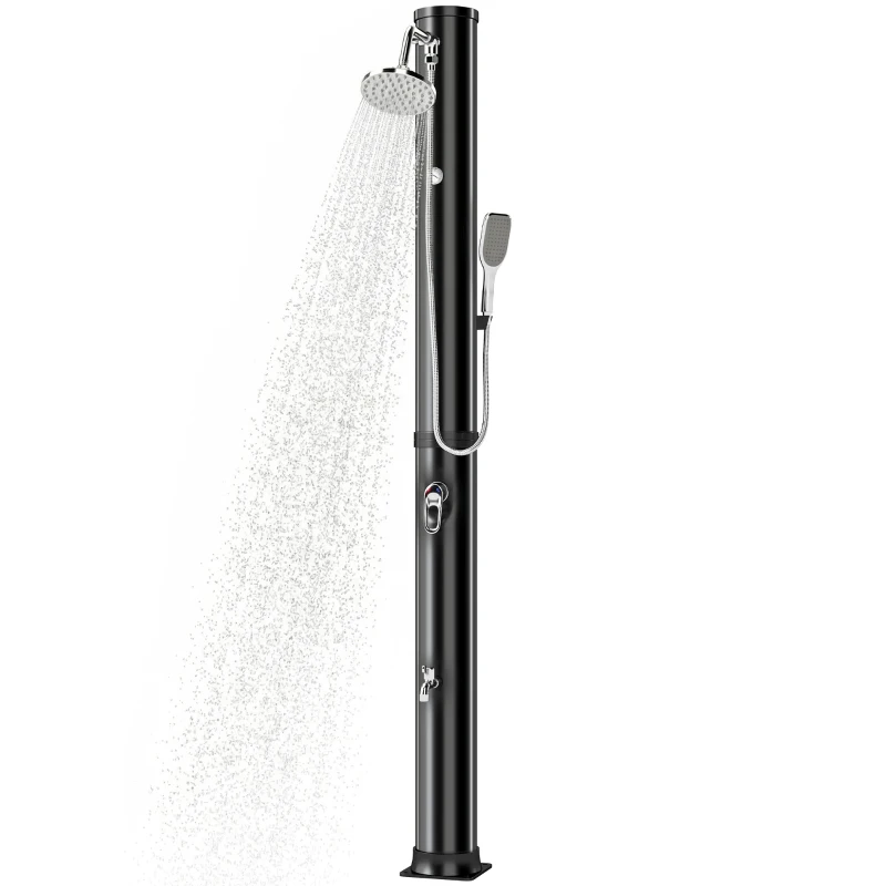 Outsunny 10.6 Gal Solar Heated Shower, 7.2 FT Outdoor Shower with 2 Shower Heads, Adjustable Temperature, Foot Faucet