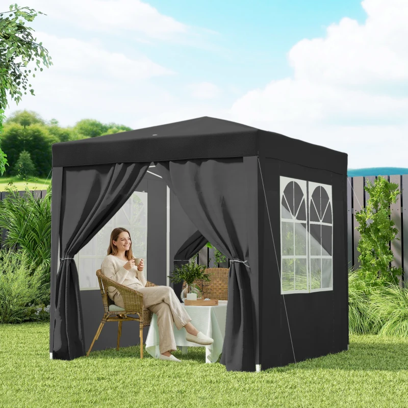 Outsunny 6.6'x6.6' Pop Up Canopy Tent with Sidewalls, Instant Sun Shelter Camping Gazebo with Carry Bag, Black