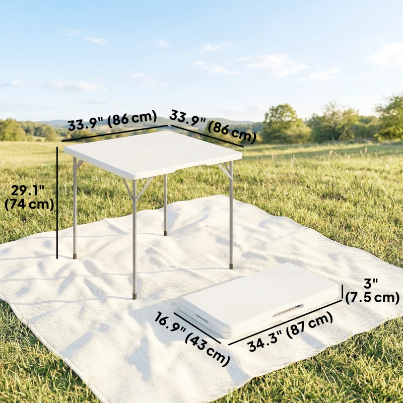 Outsunny Folding Picnic Table Heavy Duty Camping Table 34" x 34", Indoor Outdoor Use for Picnic, Beach, BBQ, White