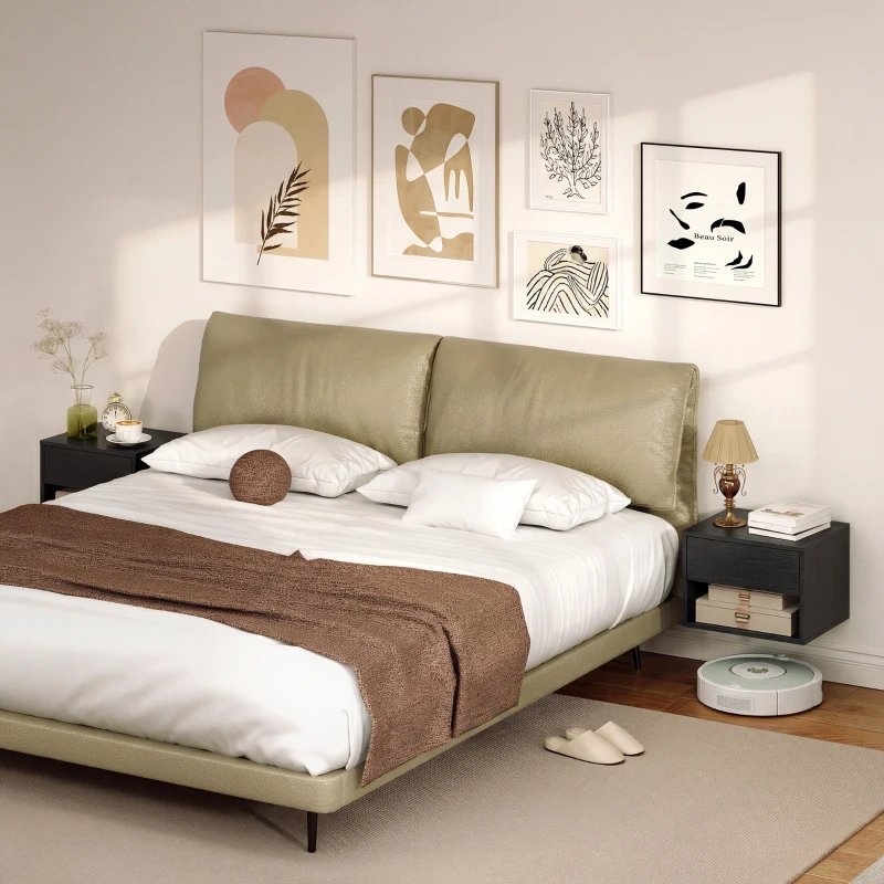 HOMCOM Floating Nightstand Set of 2, Wall Mounted Bedside Table with Drawer for Bedroom Black