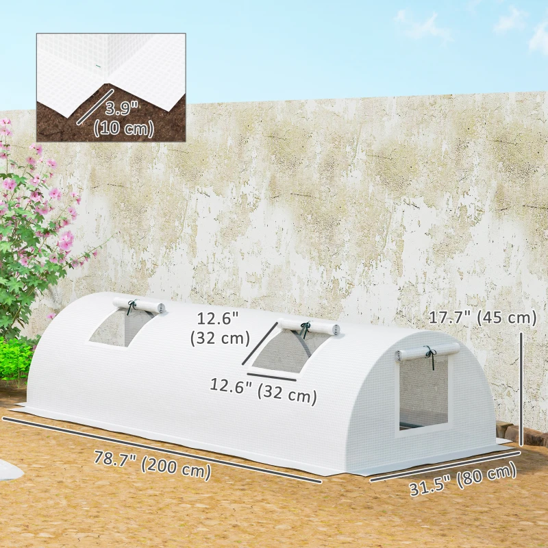 Outsunny Portable Mini Greenhouse, Tunnel Growing Tent with 5 Mesh Windows and Steel Frame,7' x 3' x 2', White