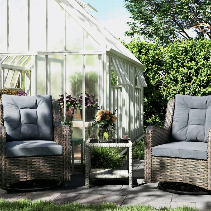 Outsunny 19" Outdoor Wicker Coffee Table with Glass Top, Storage Shelf for Garden Porch Balcony Deck, Dark Grey