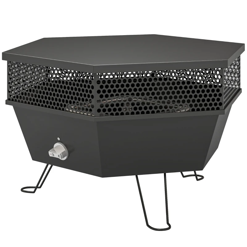 Outsunny 20" Outdoor Fire Pit, Foldable Propane Firepits with Lid, Portable Firepit for Patio Backyard Camping, Black