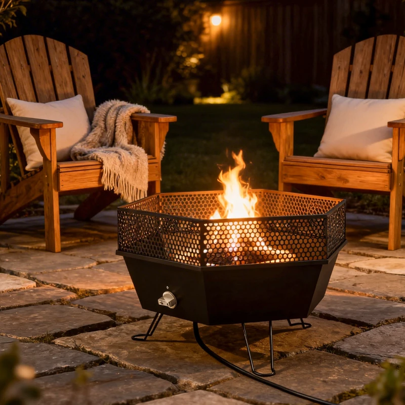 Outsunny 20" Outdoor Fire Pit, Foldable Propane Firepits with Lid, Portable Firepit for Patio Backyard Camping, Black