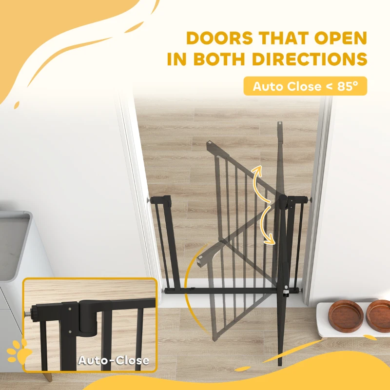 PawHut Baby Gate, Pet Safety Gate Pressure Fit, 30"-32" Wide with Two-Way Open, Auto-Close for Stair, Doorways, Hallways, Black