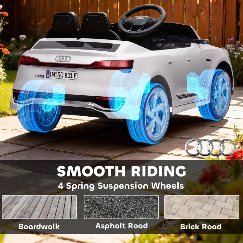 Qaba 12V Battery Powered Kids Electric Car, Audi Q8 etron Sportback Licensed Ride on Car w/ Remote Control, White