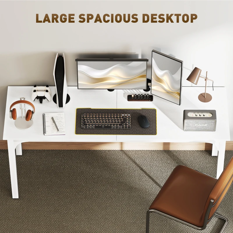 HOMCOM 71" Computer Desk, Desktop Desk with Metal Legs, White