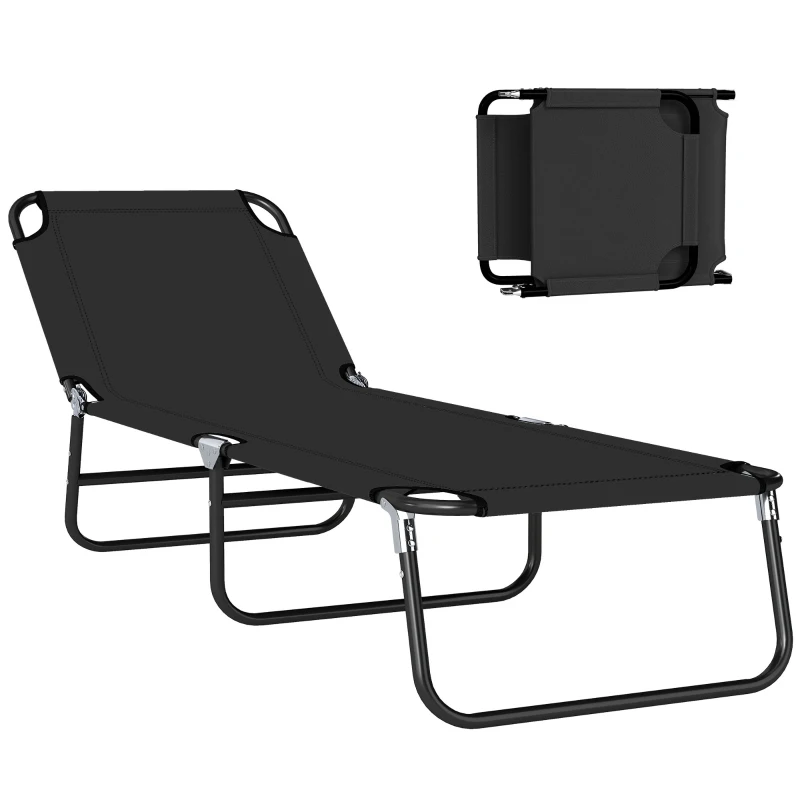 Outsunny Outdoor Folding Lounge Chair, Steel Tanning Chair with Reclining Back, Breathable Mesh for Beach, Yard, Patio, Black