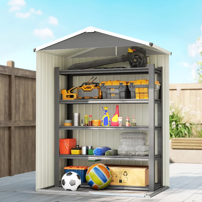 Outsunny 4.5 x 3ft Outdoor Storage Shed, Waterproof Metal Garden Shed with Lockable Door for Backyard, Patio, Lawn, Light Grey