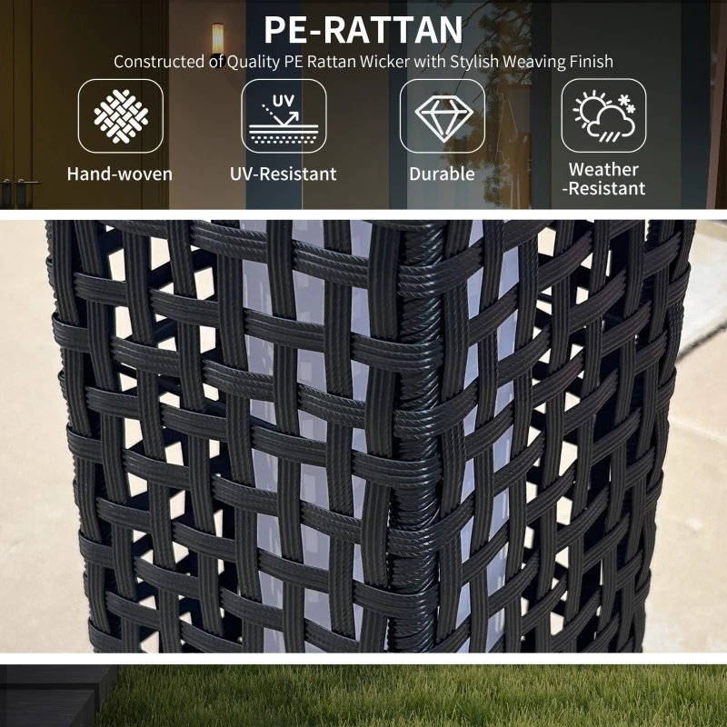 Outsunny Wicker Solar Outdoor Lamp, Decorative Floor Lamp with Auto On/Off LED Lights, IP44 for Patio, Porch, Pathway, Black