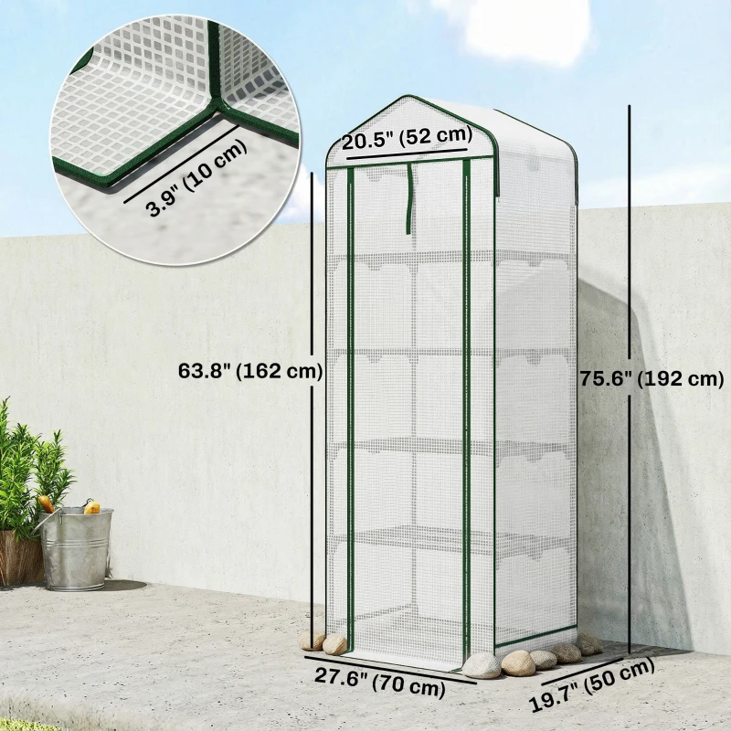 Outsunny Mini Greenhouse with Screen Roof, Portable Small Greenhouse with Roll-Up Zipper Door, 27.6" x 19.7" x 75.6", White
