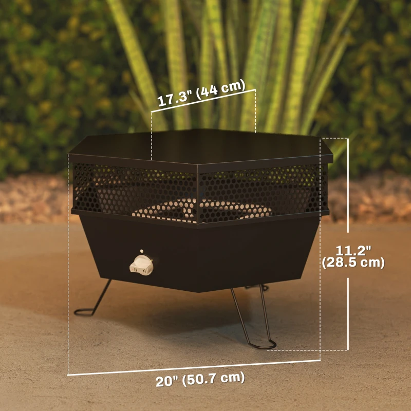 Outsunny 20" Outdoor Fire Pit, Foldable Propane Firepits with Lid, Portable Firepit for Patio Backyard Camping, Black