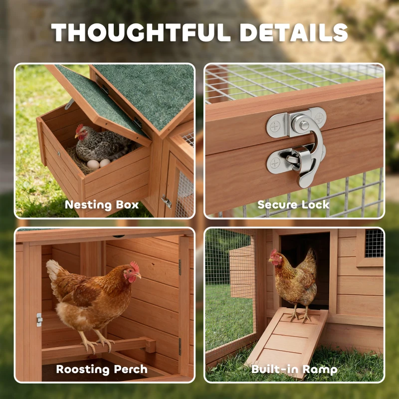 PawHut 72" Chicken Coop, Wooden Hen House for 2 Chickens, Poultry Cage with Run, Nesting Box, Removable Tray, Waterproof Roof