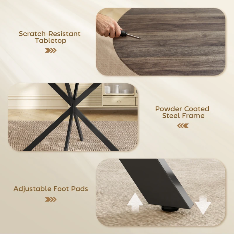 HOMCOM 40" Round Kitchen Table for 4, Industrial Dining Table with Steel Legs for Dining Room, Distressed Brown