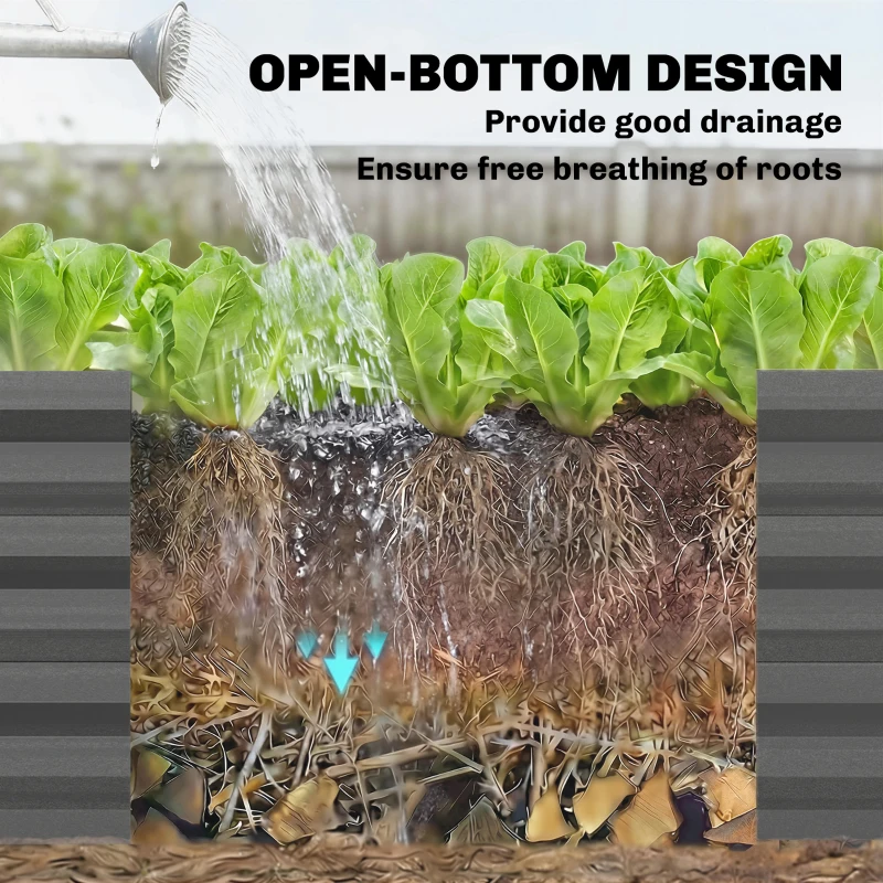 Outsunny Metal Raised Garden Bed with Trellis, Galvanized Garden Bed Kit Outdoor Garden Box with Trellis, Dark Grey