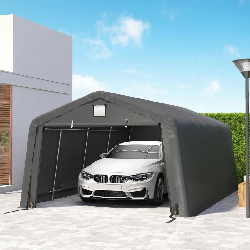 Outsunny 12' x 20' Portable Garage, Heavy Duty Carport Canopy with Ventilation Windows and Large Roll-up Door, Dark Grey