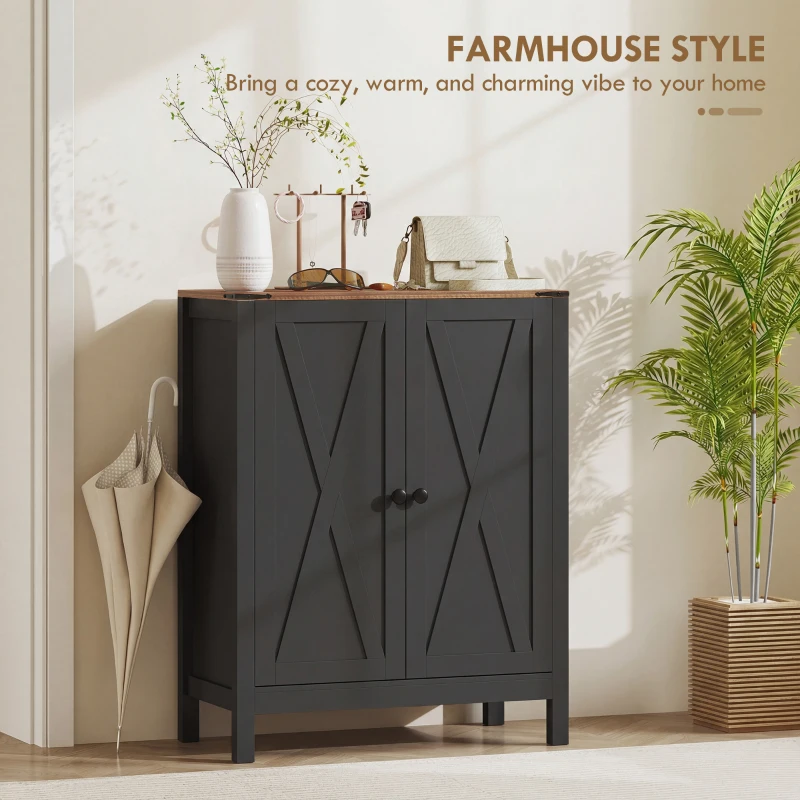 HOMCOM Shoe Cabinet with Barn Doors, Farmhouse Shoe Storage Cabinet with Adjustable Shelves, Holds up to 15 Pairs, Black