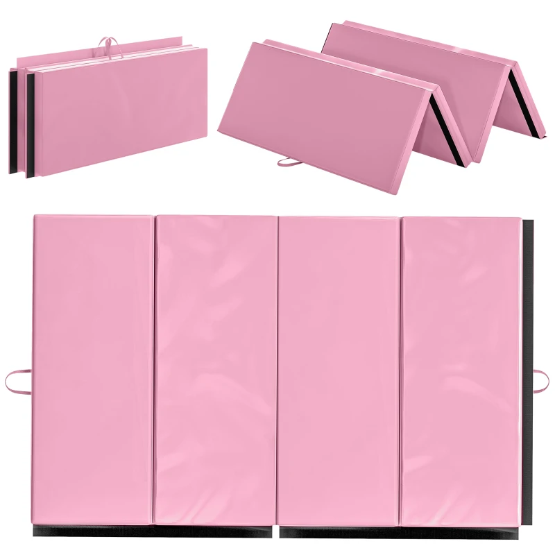 Soozier 4'x6'x2'' Folding Gymnastics Tumbling Mat, Exercise Mat  with Carrying Handles for Yoga, MMA, Martial Arts, Stretching, Core Workouts, Pink