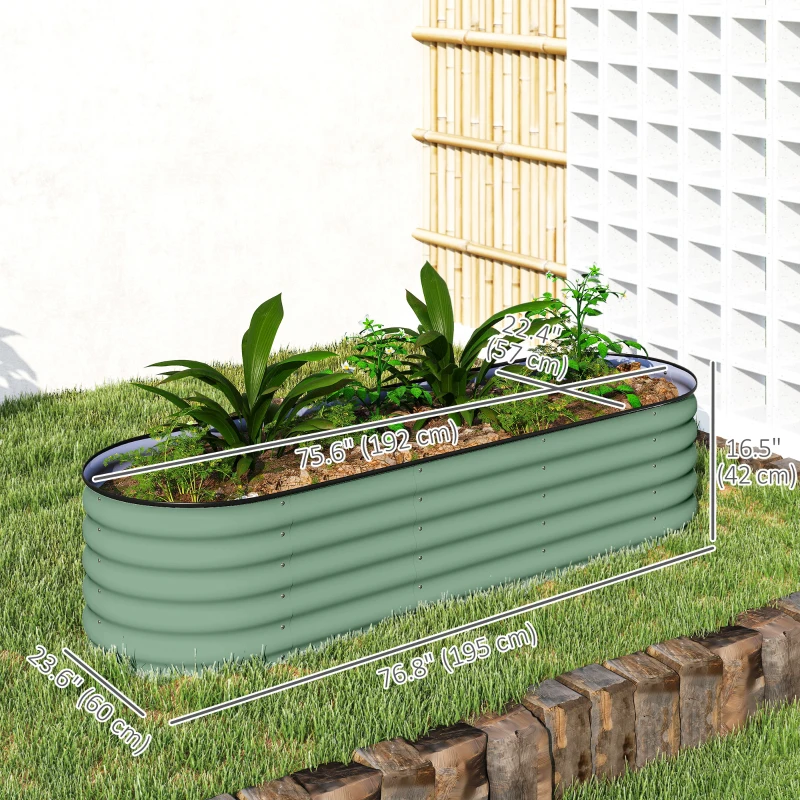 Outsunny 6.5 x 2 x 1.5 FT Galvanized Steel Raised Garden Bed, Metal Garden Bed Planter Box with Safety Edging, Green