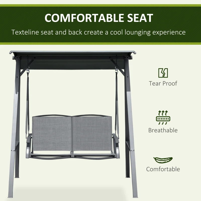 Outsunny 2-Seat Outdoor Porch Swing Patio Swing with Adjustable Canopy, Removable Seat and and Steel Frame for Garden, Poolside