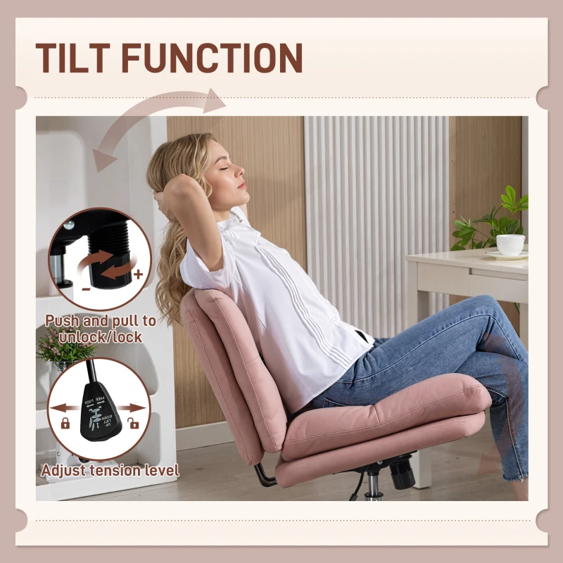 HOMCOM Armless Office Chair, Criss Cross Chair with Adjustable Height & Tilt Function for Home Office, Study, Pink