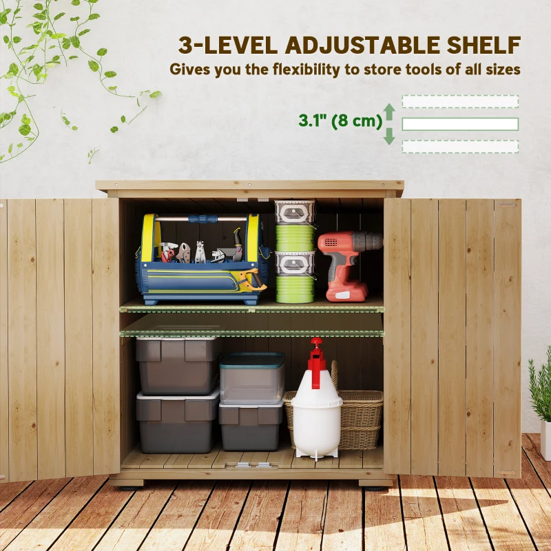 Outsunny Wooden Outdoor Storage Cabinet, Garden Shed Potting Shed with Shelf and Double Doors, Natural